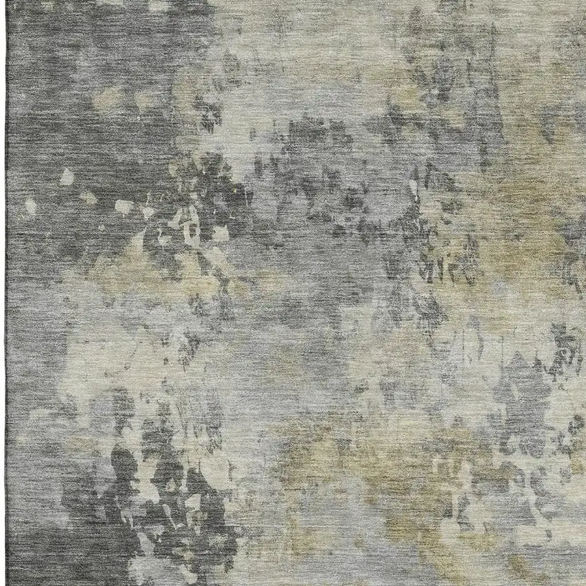 Pewter And Charcoal Abstract Washable Area Rug With UV Protection Photo 3
