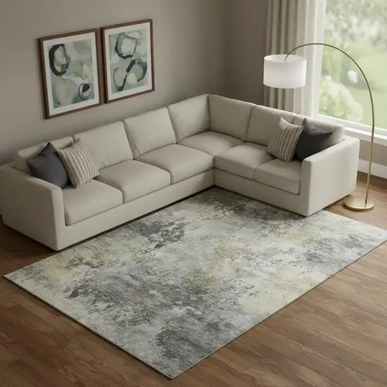 Pewter And Charcoal Abstract Washable Area Rug With UV Protection Photo 2