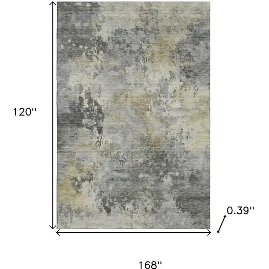 Pewter And Charcoal Abstract Washable Area Rug With UV Protection Photo 9