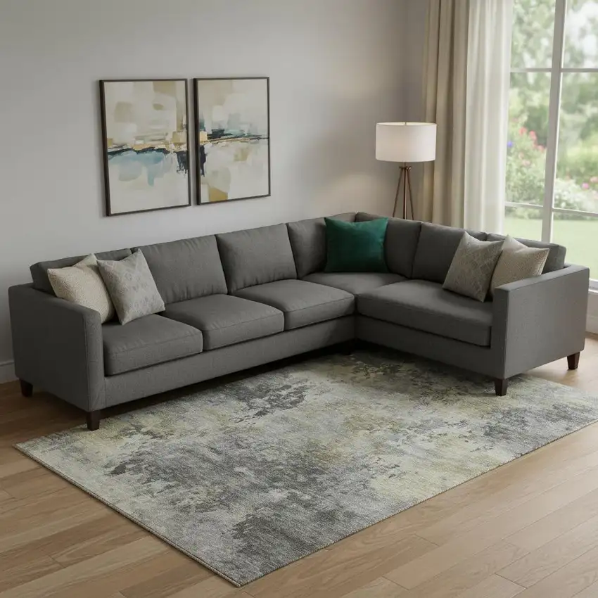 Pewter And Charcoal Abstract Washable Area Rug With UV Protection Photo 2