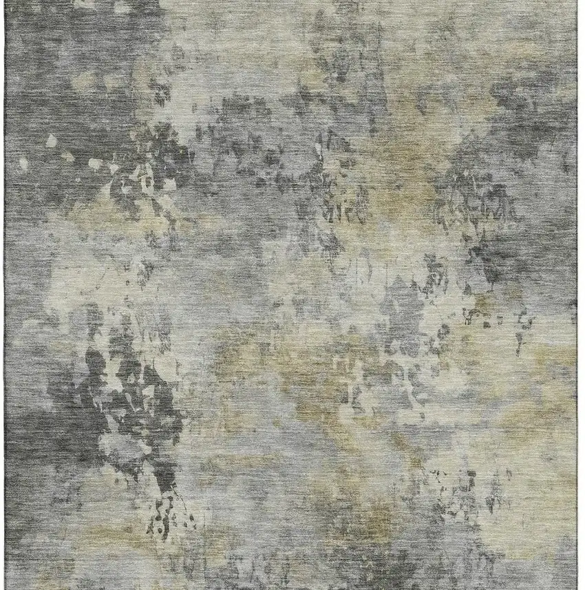 Pewter And Charcoal Abstract Washable Area Rug With UV Protection Photo 4