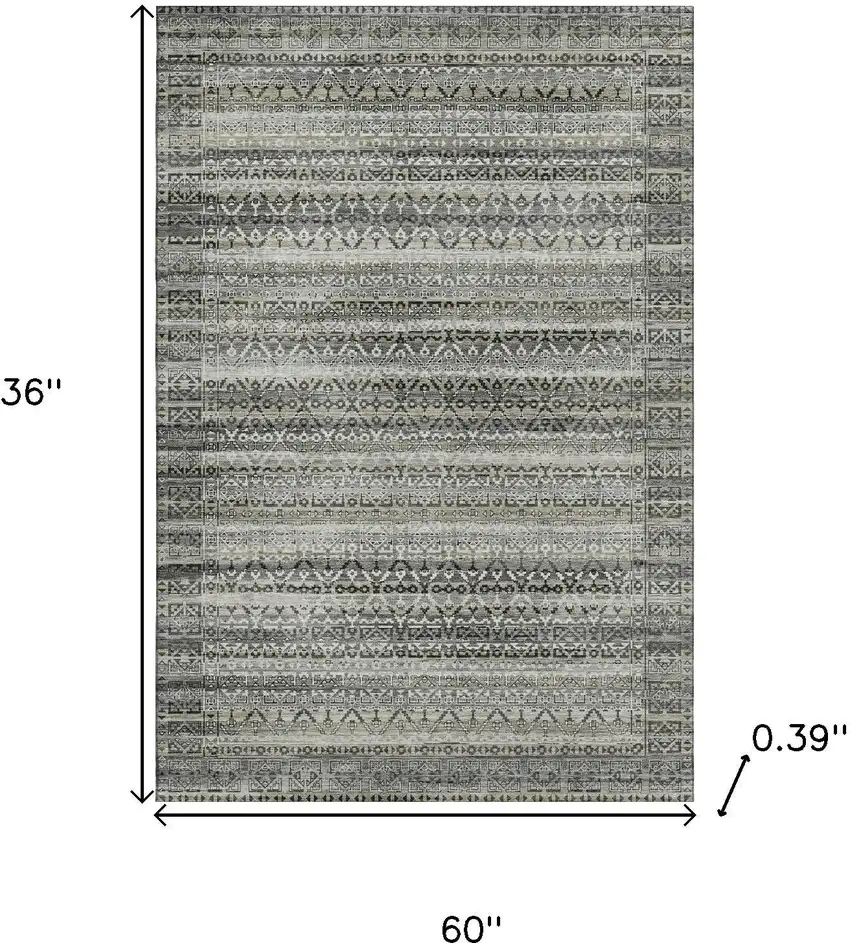 Pewter And Charcoal Striped Washable Area Rug With UV Protection Photo 9