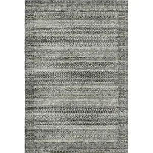 Photo of Pewter And Charcoal Striped Washable Area Rug With UV Protection