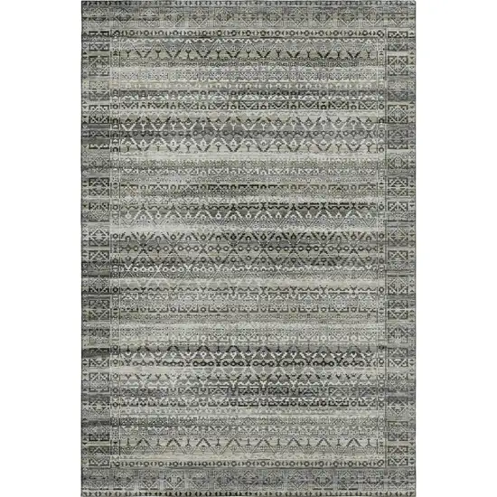 Pewter And Charcoal Striped Washable Area Rug With UV Protection Photo 1