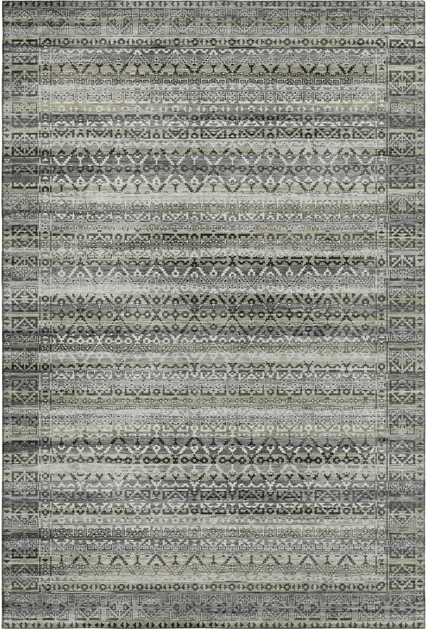 Pewter And Charcoal Striped Washable Area Rug With UV Protection Photo 1
