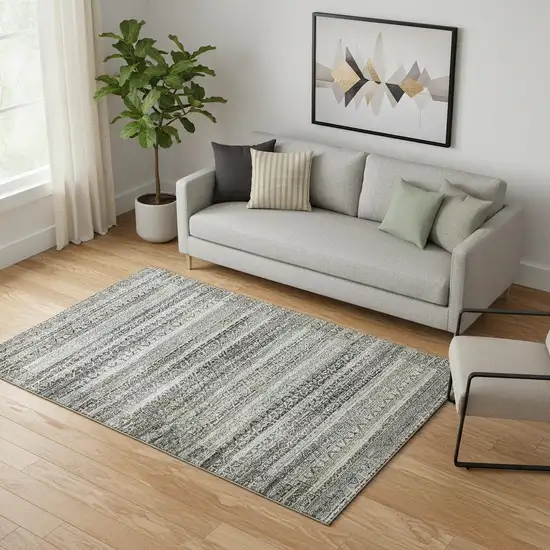 Pewter And Charcoal Striped Washable Area Rug With UV Protection Photo 2