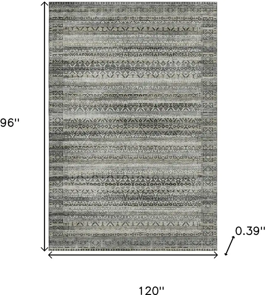 Pewter And Charcoal Striped Washable Area Rug With UV Protection Photo 9