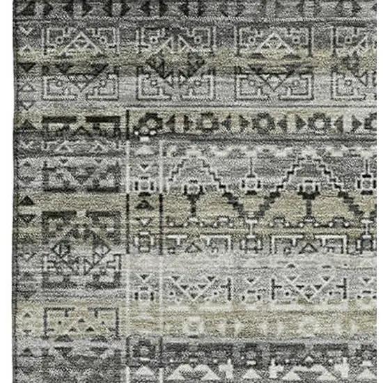 Pewter And Charcoal Striped Washable Area Rug With UV Protection Photo 4