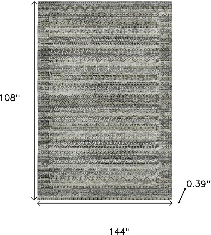 Pewter And Charcoal Striped Washable Area Rug With UV Protection Photo 9