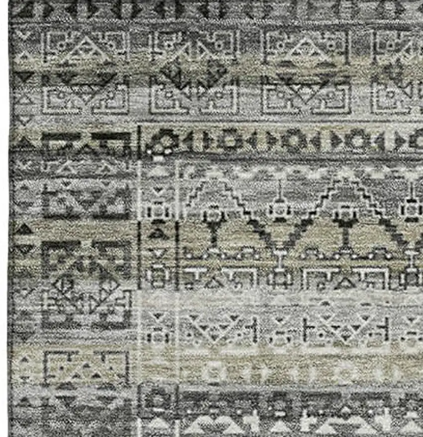 Pewter And Charcoal Striped Washable Area Rug With UV Protection Photo 4