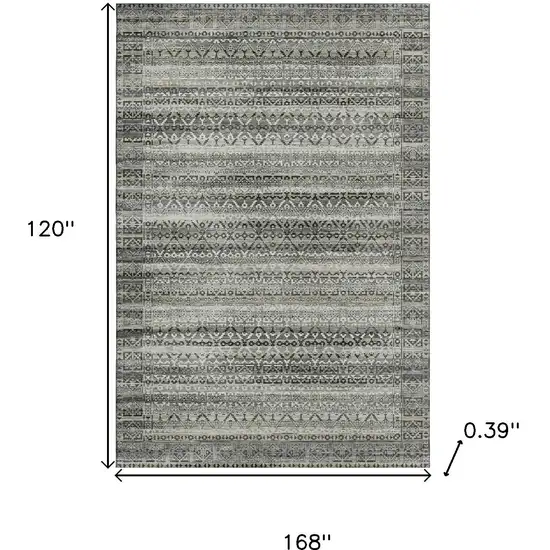 Pewter And Charcoal Striped Washable Area Rug With UV Protection Photo 9