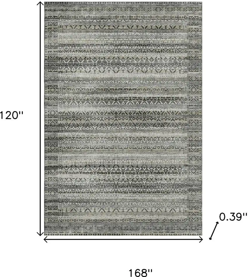 Pewter And Charcoal Striped Washable Area Rug With UV Protection Photo 9