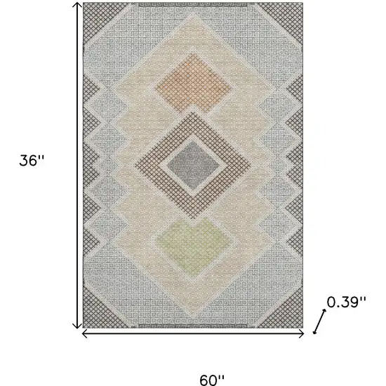 Pewter And Copper Geometric Washable Area Rug With UV Protection Photo 9