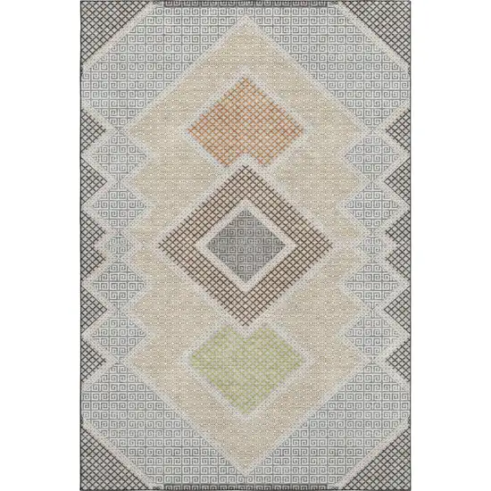 Pewter And Copper Geometric Washable Area Rug With UV Protection Photo 1