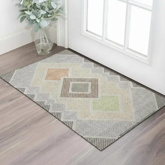 Pewter And Copper Geometric Washable Area Rug With UV Protection Photo 2