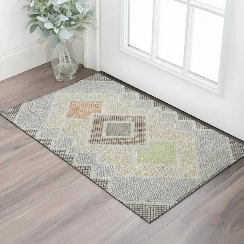 Pewter And Copper Geometric Washable Area Rug With UV Protection Photo 2