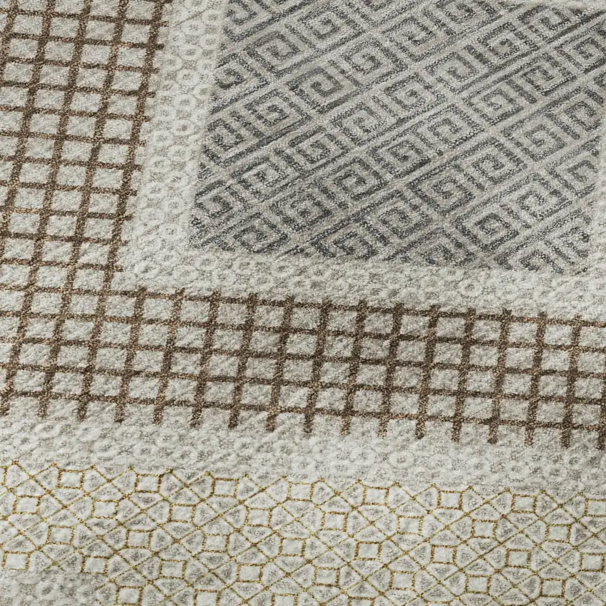 Pewter And Copper Geometric Washable Area Rug With UV Protection Photo 8