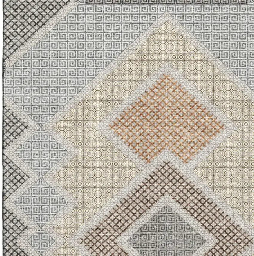 Pewter And Copper Geometric Washable Area Rug With UV Protection Photo 3