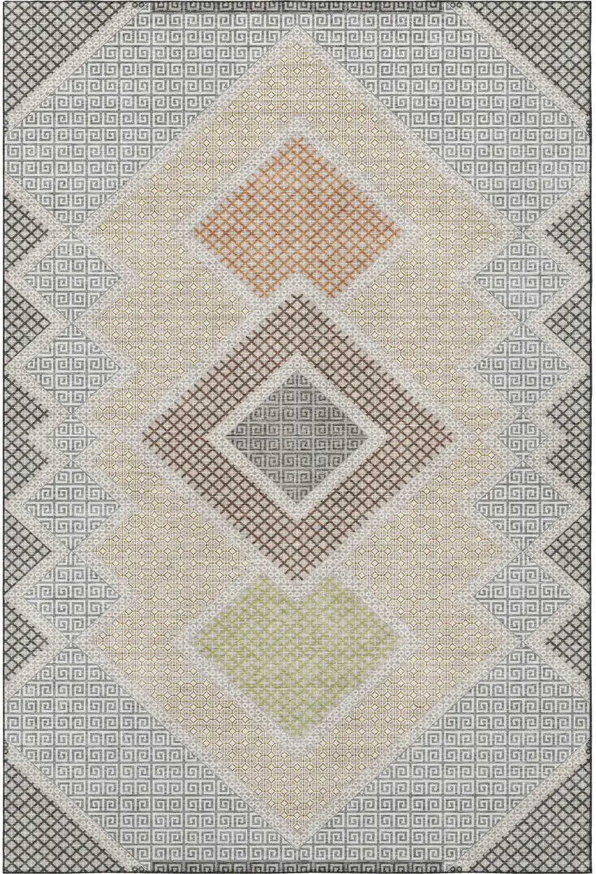 Pewter And Copper Geometric Washable Area Rug With UV Protection Photo 4