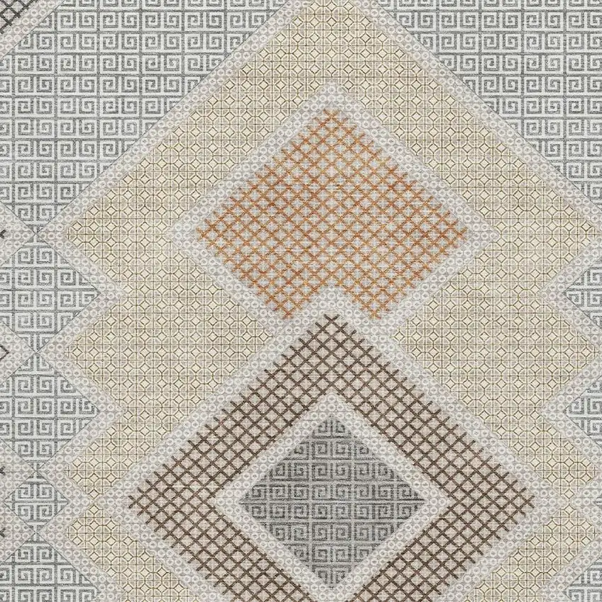 Pewter And Copper Geometric Washable Area Rug With UV Protection Photo 3