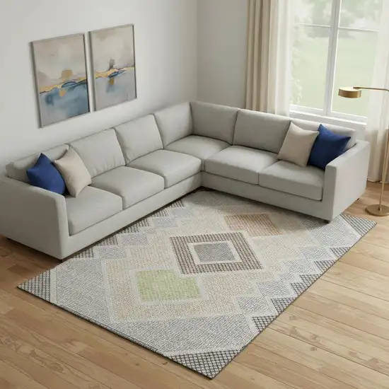 Pewter And Copper Geometric Washable Area Rug With UV Protection Photo 2