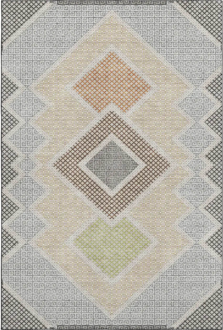 Pewter And Copper Geometric Washable Area Rug With UV Protection Photo 1