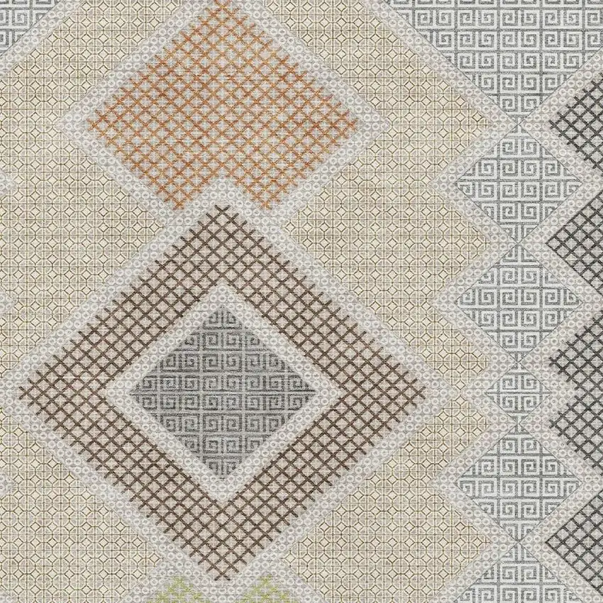 Pewter And Copper Geometric Washable Area Rug With UV Protection Photo 3