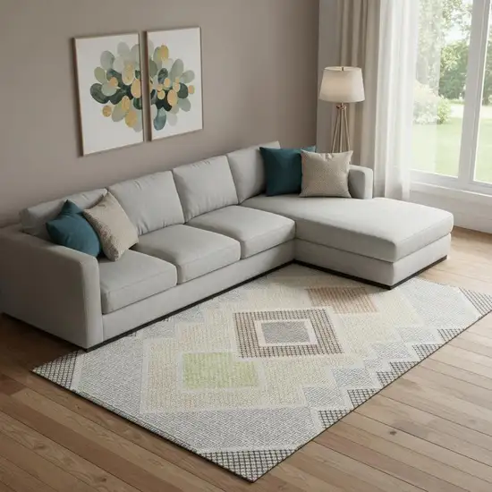 Pewter And Copper Geometric Washable Area Rug With UV Protection Photo 2