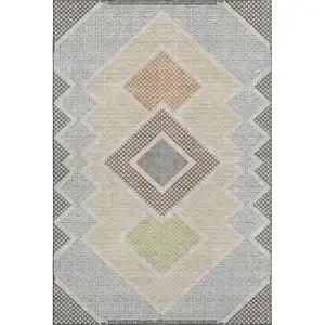 Photo of Pewter And Copper Geometric Washable Area Rug With UV Protection