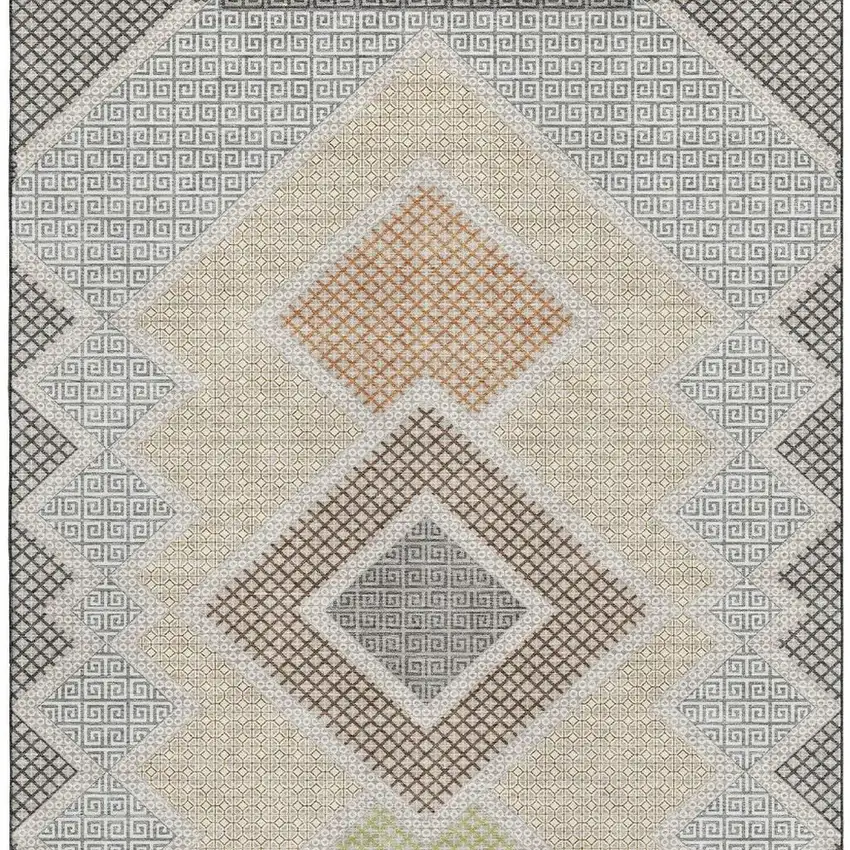 Pewter And Copper Geometric Washable Area Rug With UV Protection Photo 4