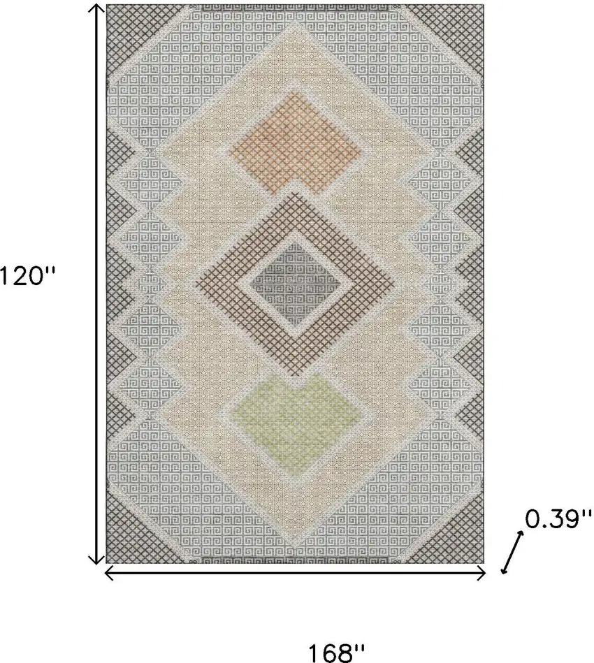 Pewter And Copper Geometric Washable Area Rug With UV Protection Photo 9