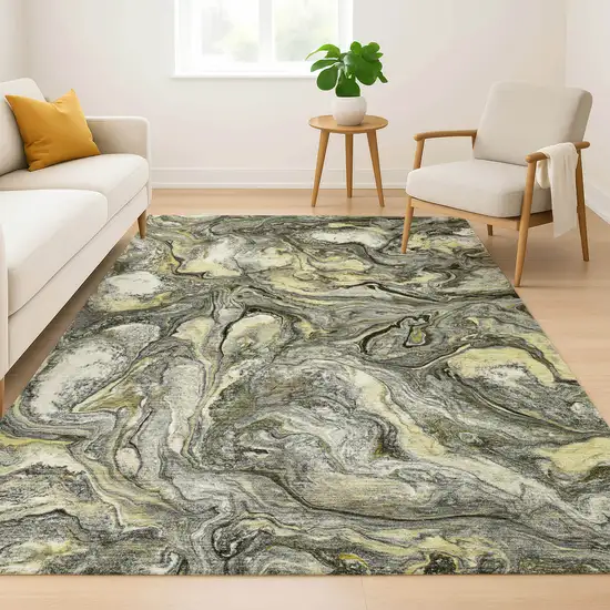 Pewter And Gold Abstract Washable Area Rug With UV Protection Photo 6