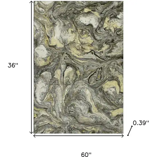 Pewter And Gold Abstract Washable Area Rug With UV Protection Photo 9
