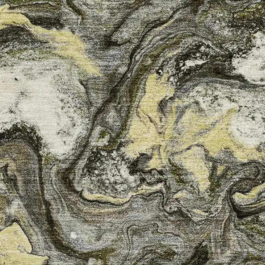 Pewter And Gold Abstract Washable Area Rug With UV Protection Photo 3