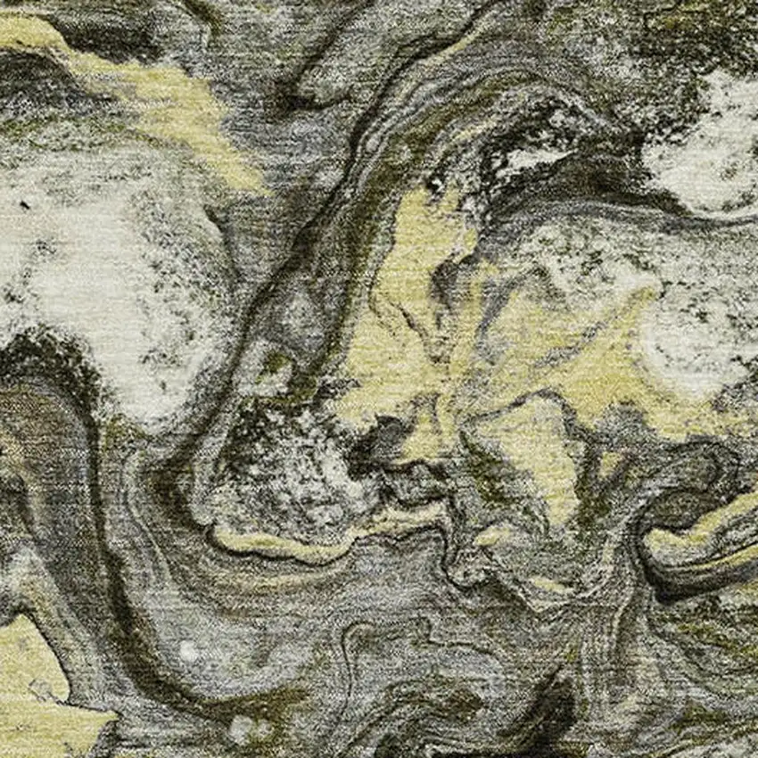 Pewter And Gold Abstract Washable Area Rug With UV Protection Photo 3