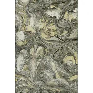 Photo of Pewter And Gold Abstract Washable Area Rug With UV Protection