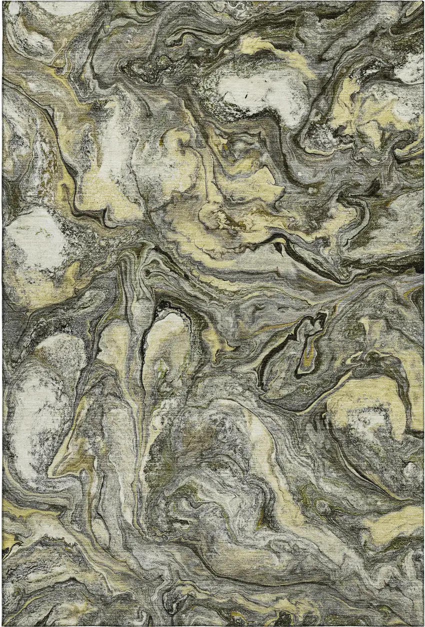 Pewter And Gold Abstract Washable Area Rug With UV Protection Photo 1