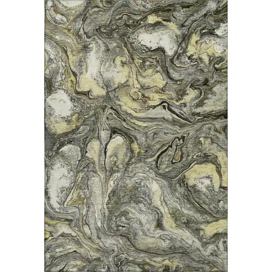 Pewter And Gold Abstract Washable Area Rug With UV Protection Photo 1