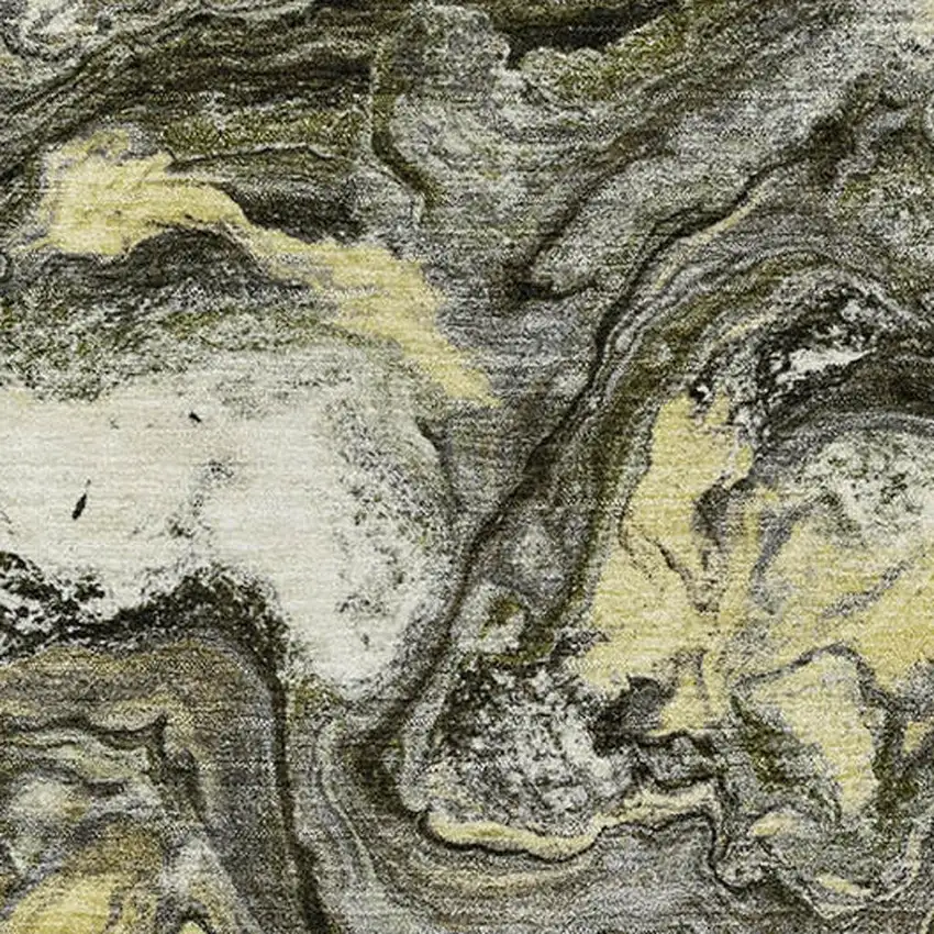 Pewter And Gold Abstract Washable Area Rug With UV Protection Photo 3