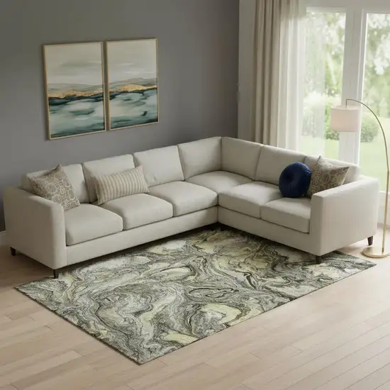 Pewter And Gold Abstract Washable Area Rug With UV Protection Photo 2