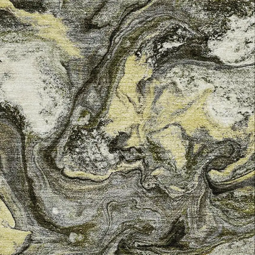 Pewter And Gold Abstract Washable Area Rug With UV Protection Photo 3