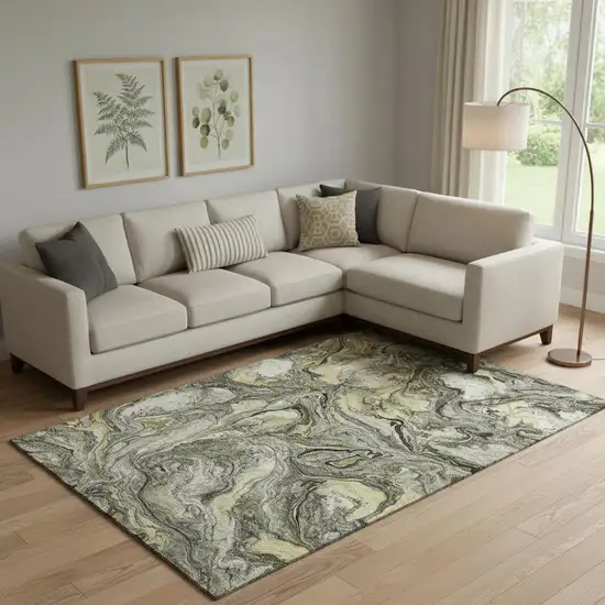 Pewter And Gold Abstract Washable Area Rug With UV Protection Photo 1