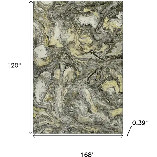 Pewter And Gold Abstract Washable Area Rug With UV Protection Photo 9