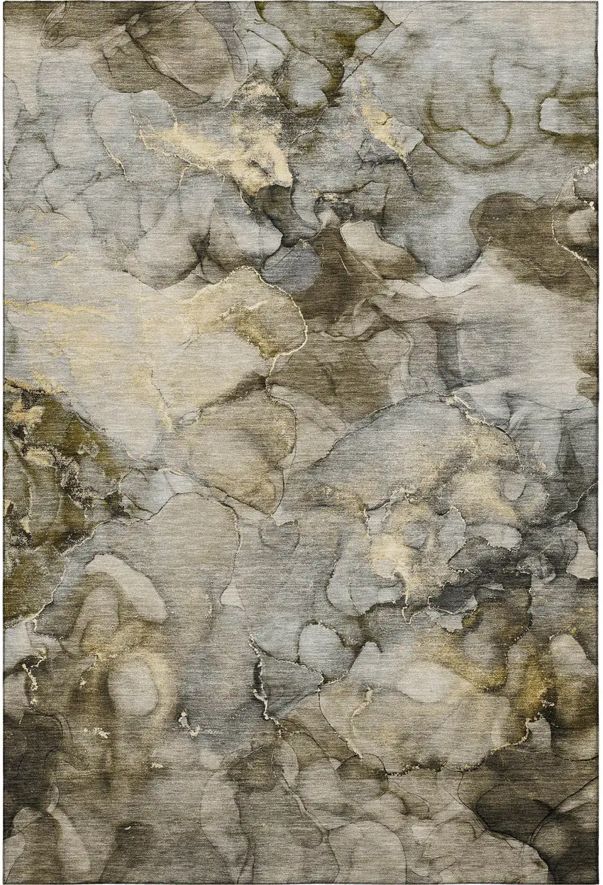 Pewter And Gold Abstract Washable Area Rug With UV Protection Photo 4