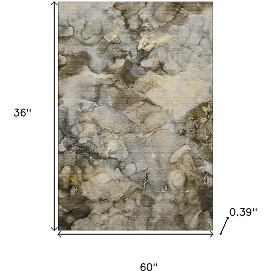 Pewter And Gold Abstract Washable Area Rug With UV Protection Photo 9