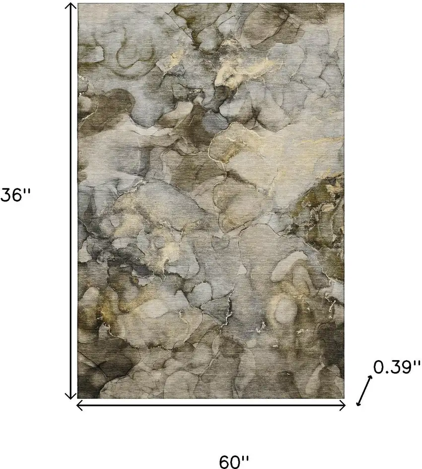 Pewter And Gold Abstract Washable Area Rug With UV Protection Photo 9
