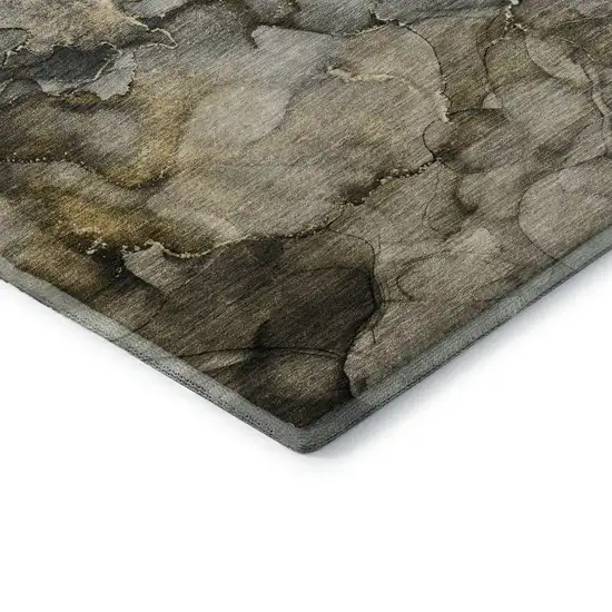 Pewter And Gold Abstract Washable Area Rug With UV Protection Photo 7