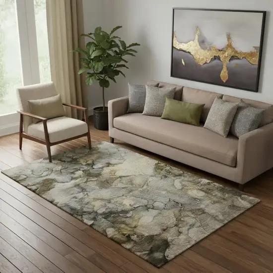 Pewter And Gold Abstract Washable Area Rug With UV Protection Photo 2