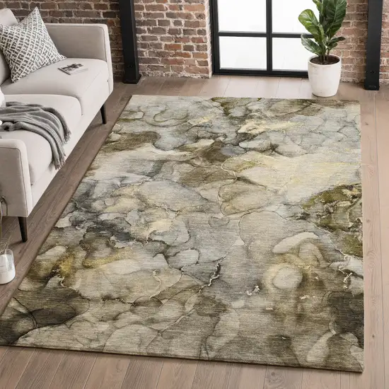 Pewter And Gold Abstract Washable Area Rug With UV Protection Photo 5