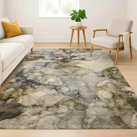 Pewter And Gold Abstract Washable Area Rug With UV Protection Photo 6